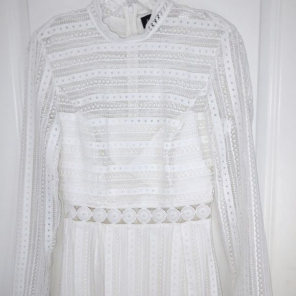 New Bardot Vivian White Dress 6 Long Sleeves Sheer - Picture 7 of 9